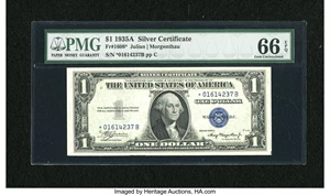 image for: Fr. 1608* $1 1935A Silver Certificate Star Note. PMG Gem Uncirculated 66 EPQ....