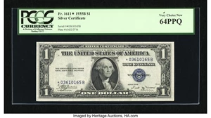 image for: Fr. 1611* $1 1935B Silver Certificate. PCGS Very Choice New 64PPQ....