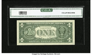image for: Fr. 1905-C* $1 1969B Federal Reserve Note. Four Digit Serial Number. CGA Gem Uncirculated 65....