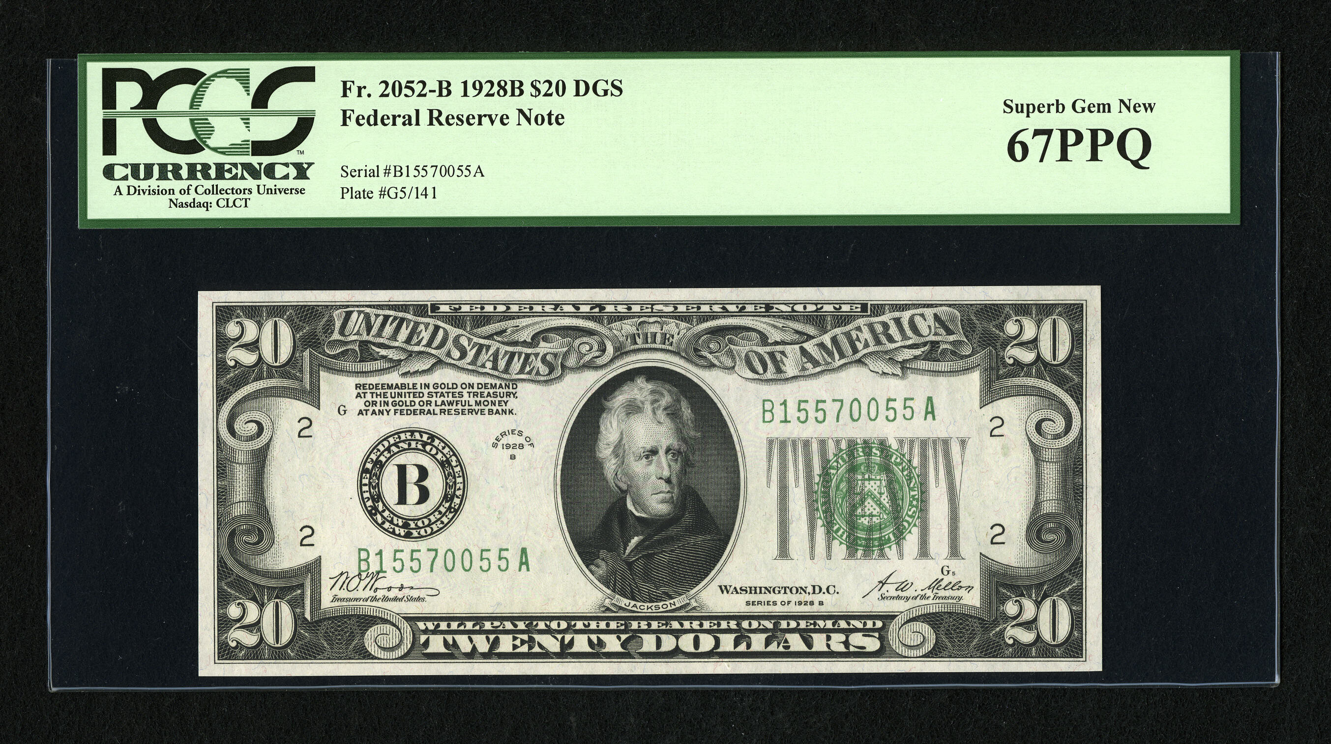 image for: Fr. 2052-B $20 1928B Federal Reserve Note. PCGS Superb Gem New 67PPQ....