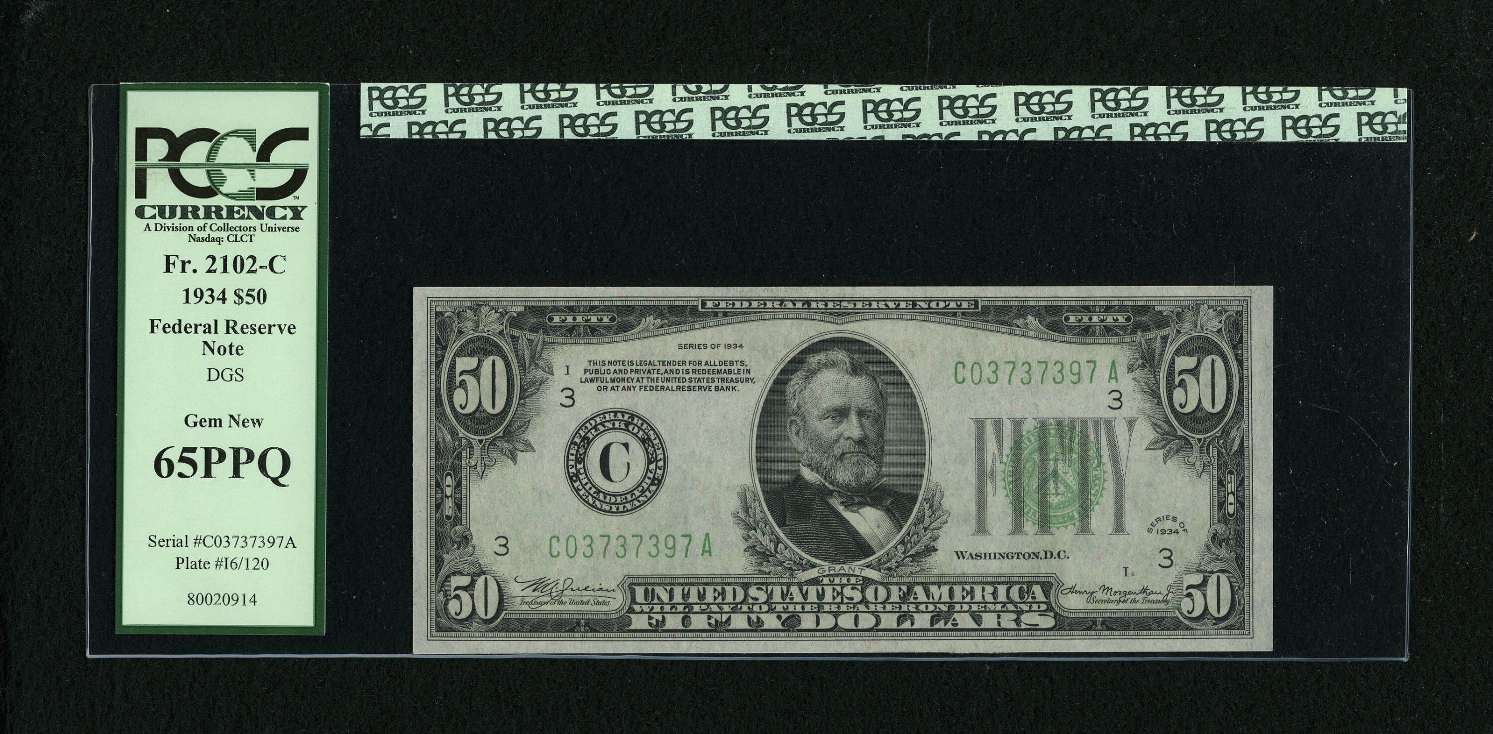 image for: Fr. 2102-C $50 1934 Federal Reserve Note. PCGS Gem New 65PPQ....