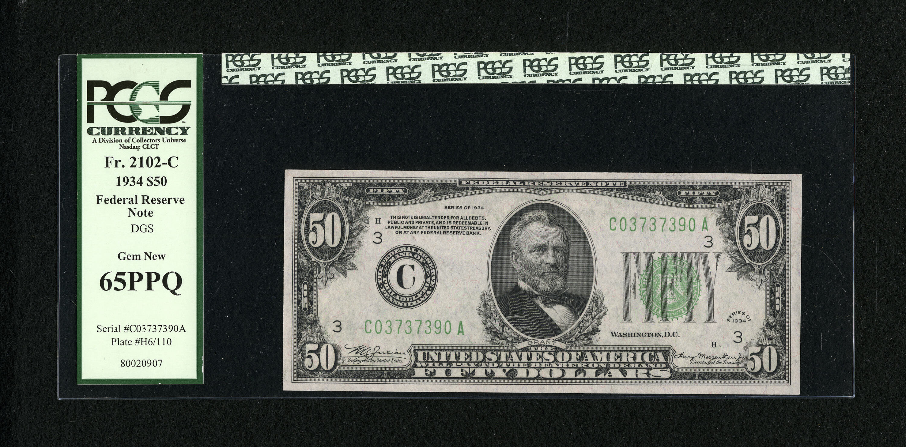 image for: Fr. 2102-C $50 1934 Federal Reserve Note. PCGS Gem New 65PPQ....