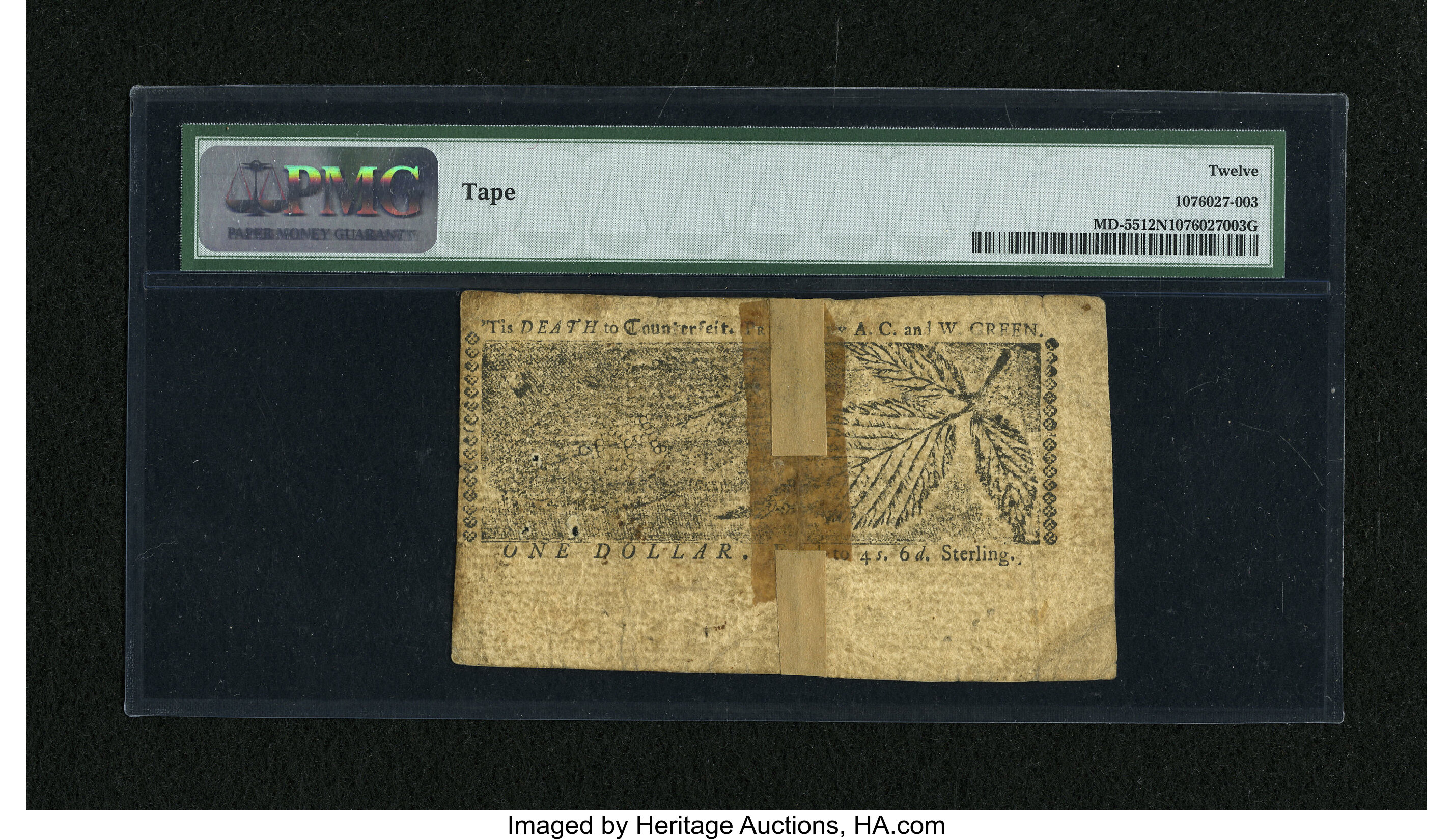 image for: Maryland March 1, 1770 $1 PMG Fine 12 Net....