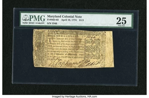 image for: Maryland April 10, 1774 $1/3 PMG Very Fine 25.