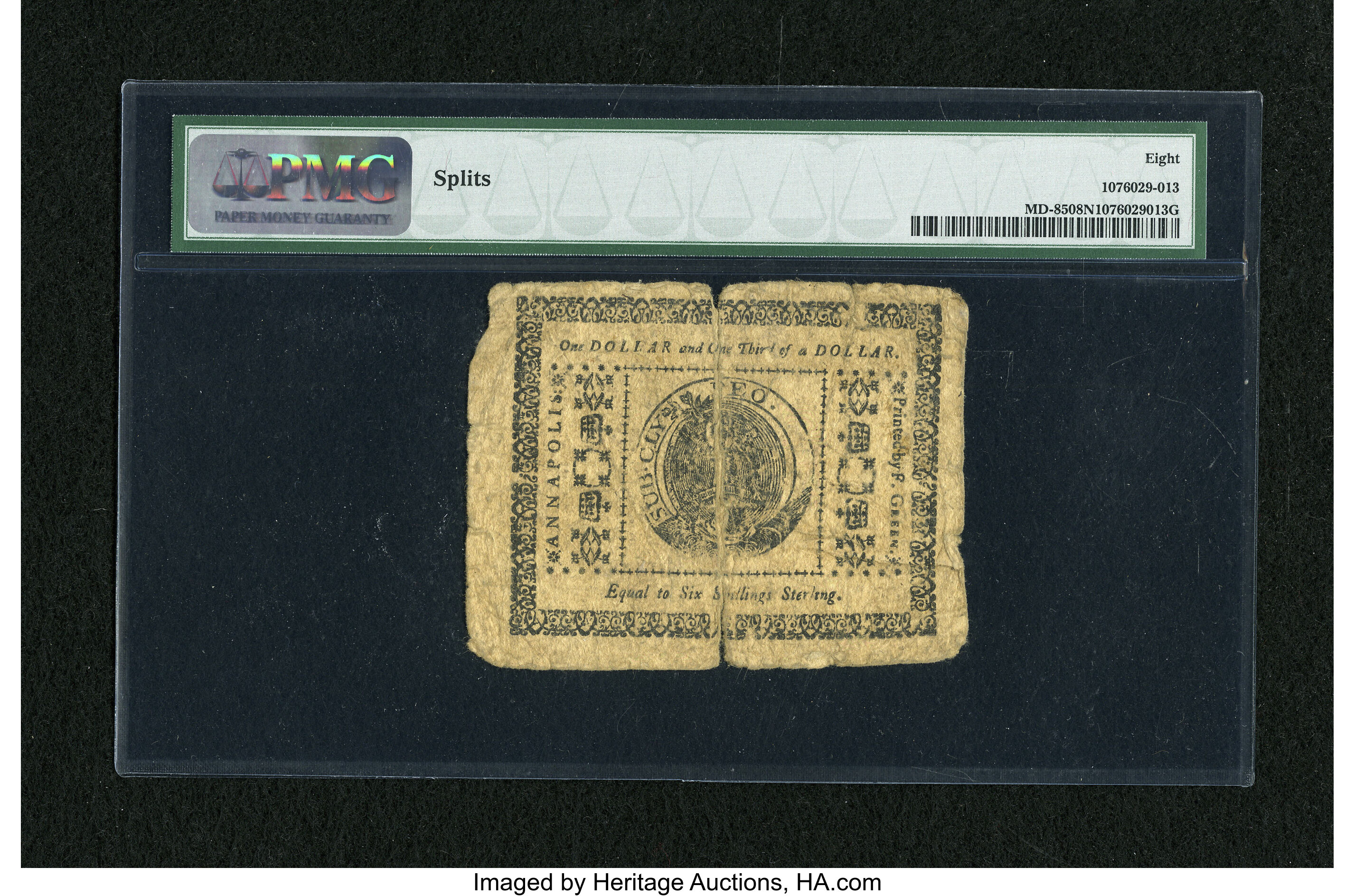 image for: Maryland December 7, 1775 $1  1/3 PMG Very Good 8 Net.