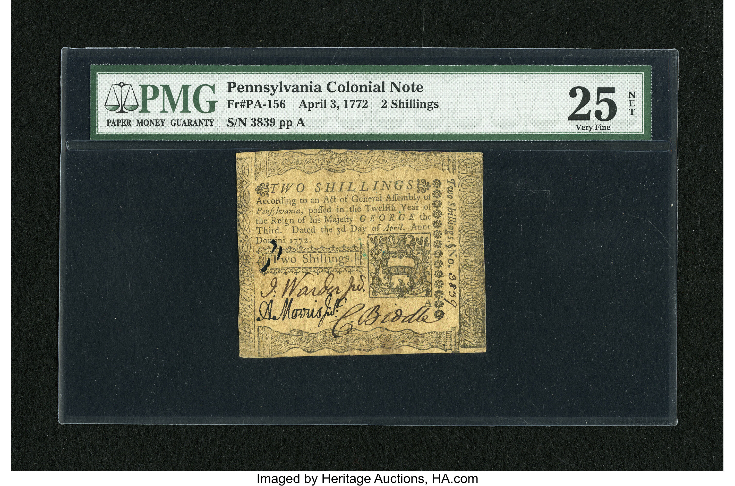image for: Pennsylvania April 3, 1772 2s PMG Very Fine 25 Net....