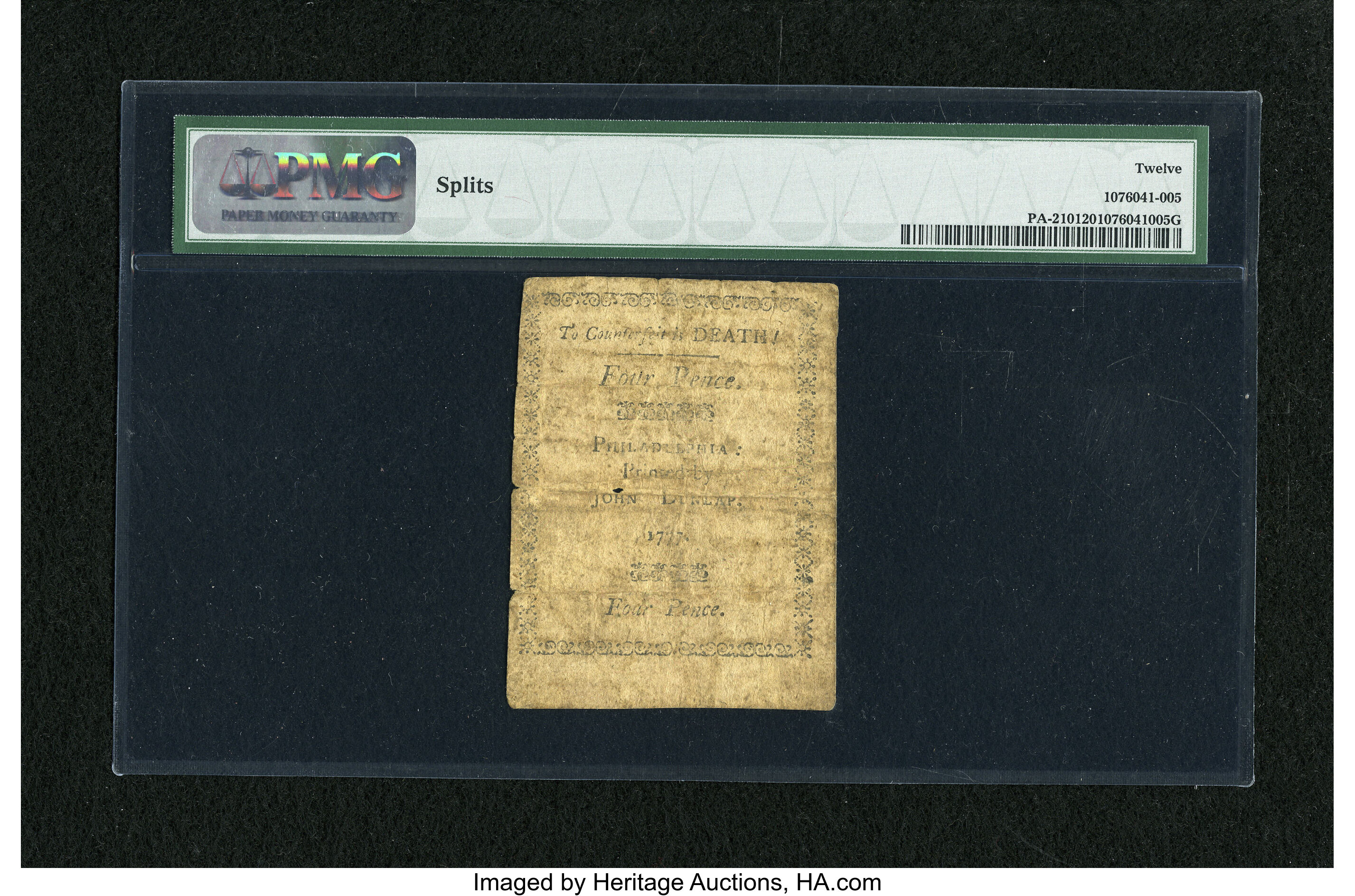 image for: Pennsylvania April 10, 1777 4d PMG Fine 12.