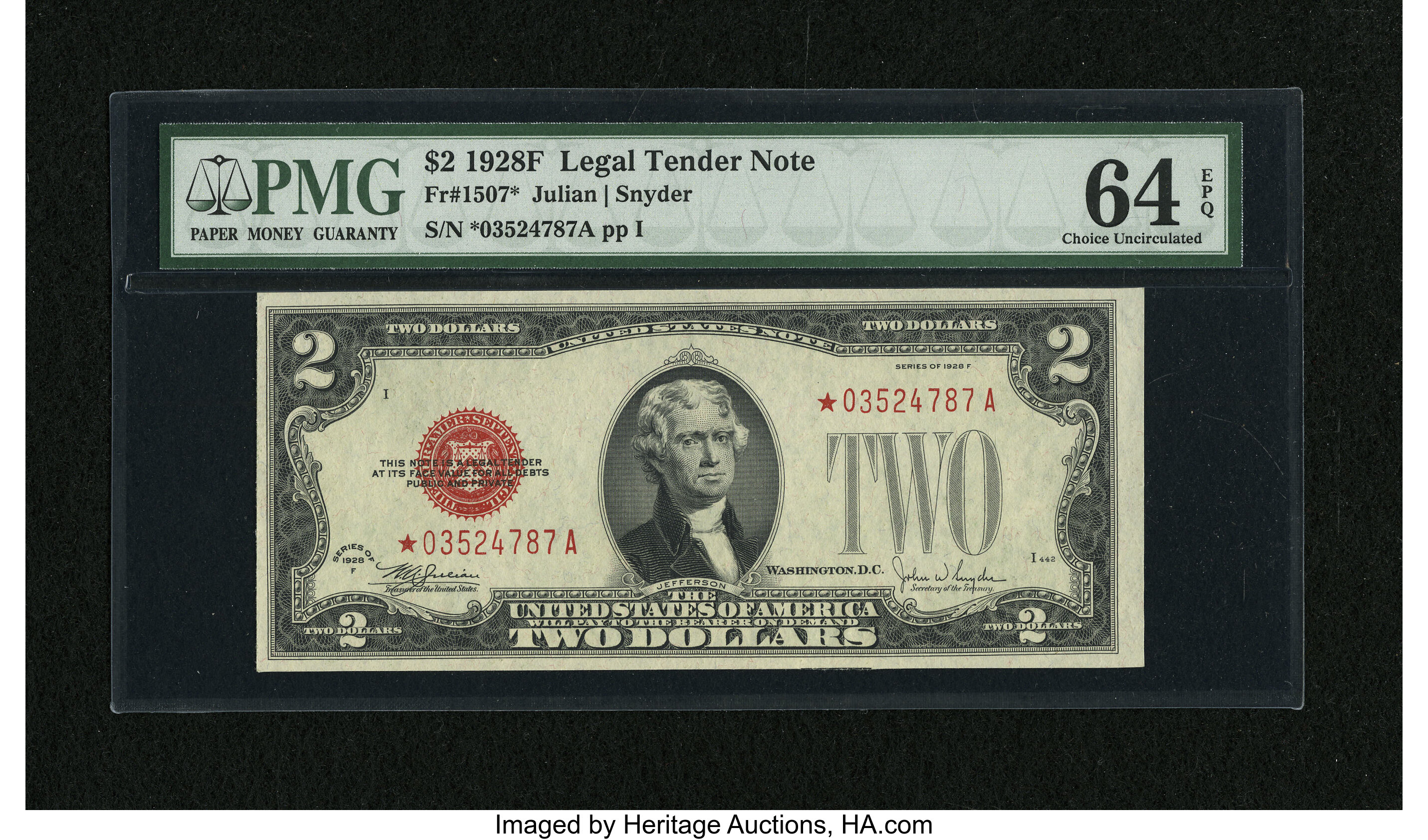 image for: Fr. 1507* $2 1928F Legal Tender Star Note. PMG Choice Uncirculated 64 EPQ....
