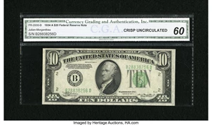 image for: Fr. 2006-B $10 1934A Federal Reserve Note. CGA Crisp Uncirculated 60....