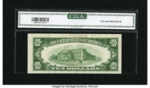 image for: Fr. 2006-B $10 1934A Federal Reserve Note. CGA Crisp Uncirculated 60....