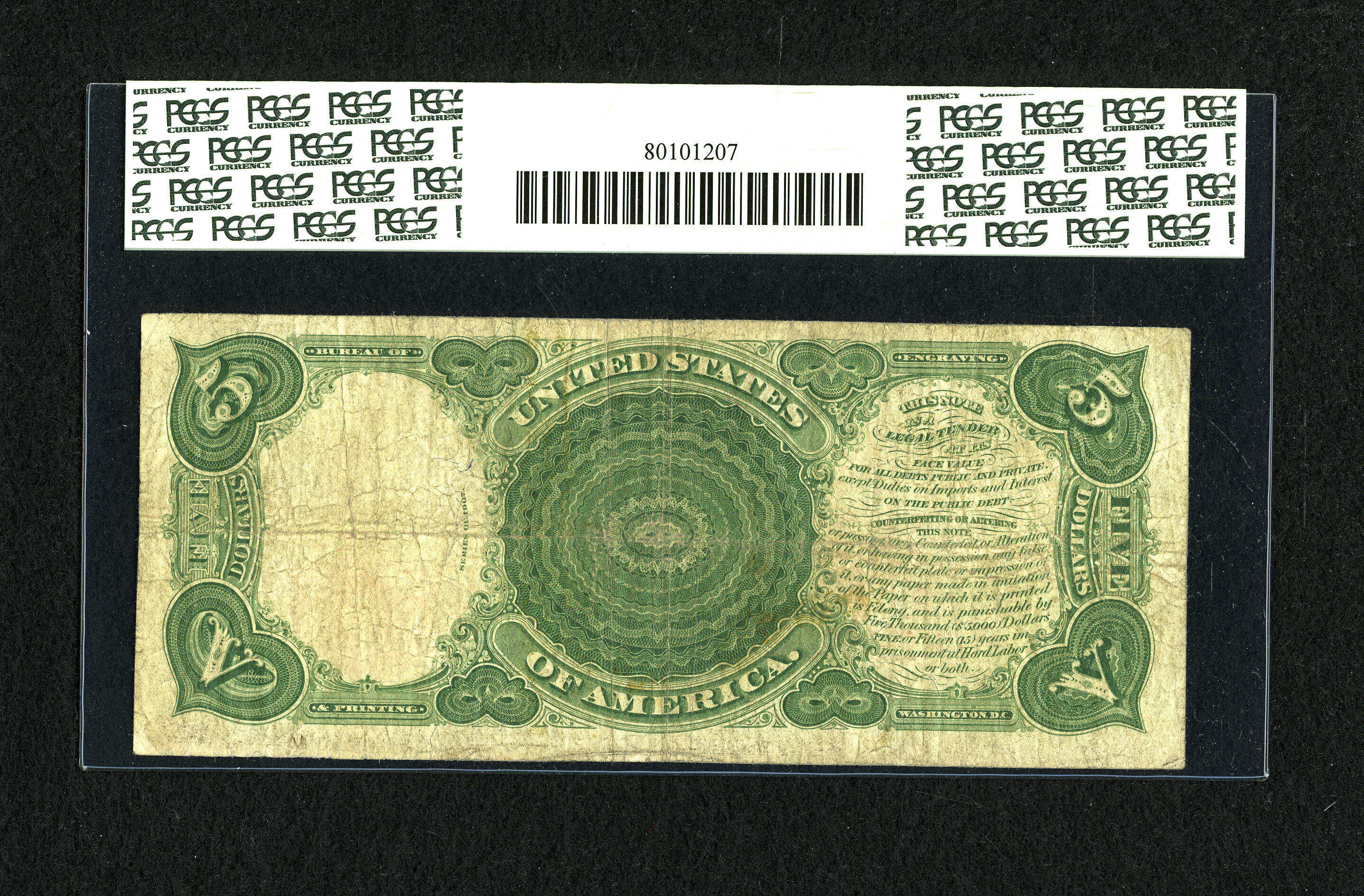 image for: Fr. 92 $5 1907 Legal Tender PCGS Fine 12....