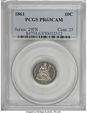 image for: 1861 10C PR63 Cameo PCGS....