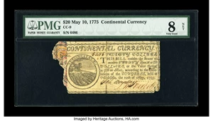 image for: Continental Currency May 10, 1775 $20 PMG Very Good 8 Net.