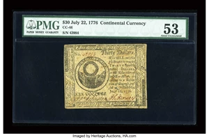 image for: Continental Currency July 22, 1776 $30 PMG About Uncirculated 53....