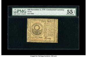 image for: Continental Currency November 2, 1776 $30 PMG About Uncirculated 55 EPQ....