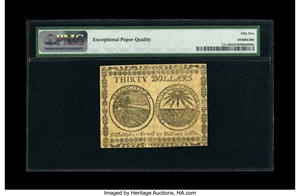 image for: Continental Currency November 2, 1776 $30 PMG About Uncirculated 55 EPQ....