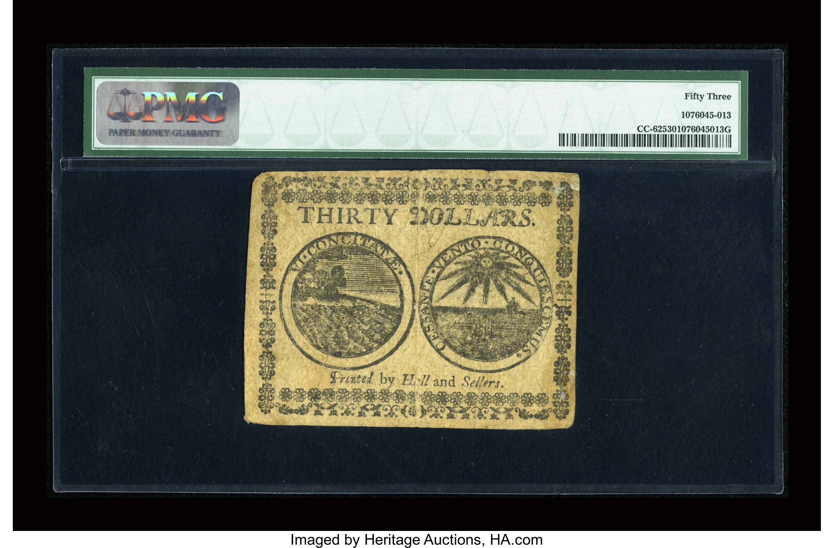 image for: Continental Currency February 26, 1777 $30 PMG About Uncirculated 53.