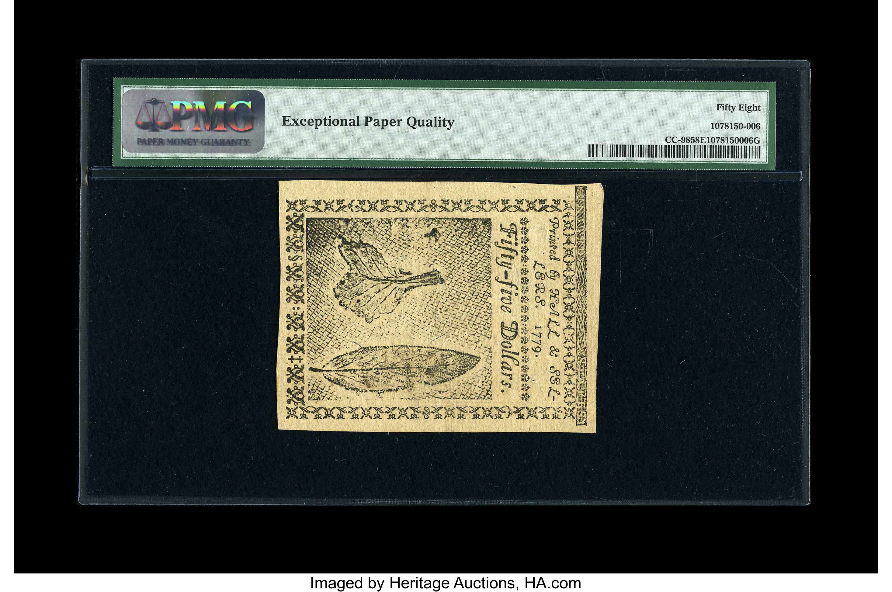 image for: Continental Currency January 14, 1779 $55 PMG Choice About Unc 58 EPQ....