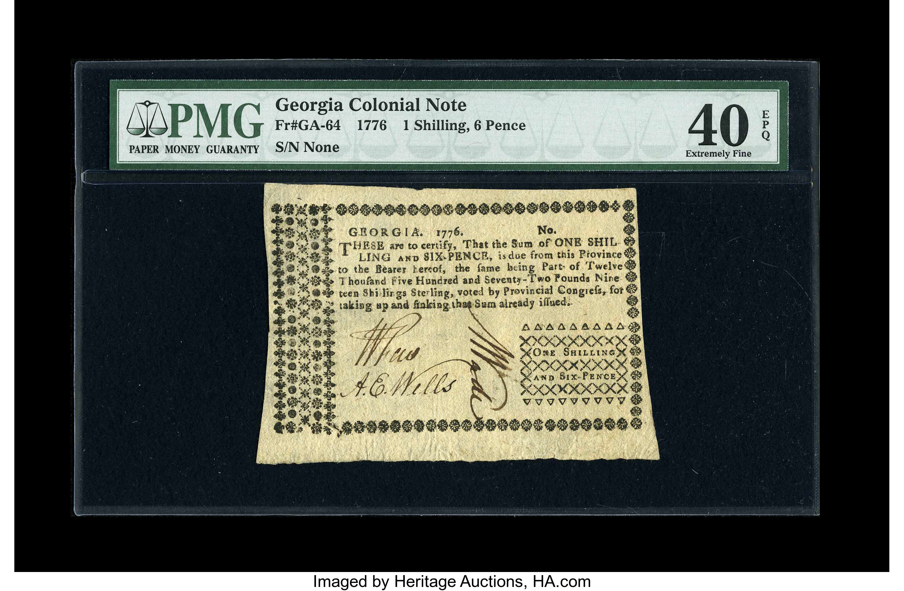 image for: Georgia 1776 1s/6d PMG Extremely Fine 40 EPQ....