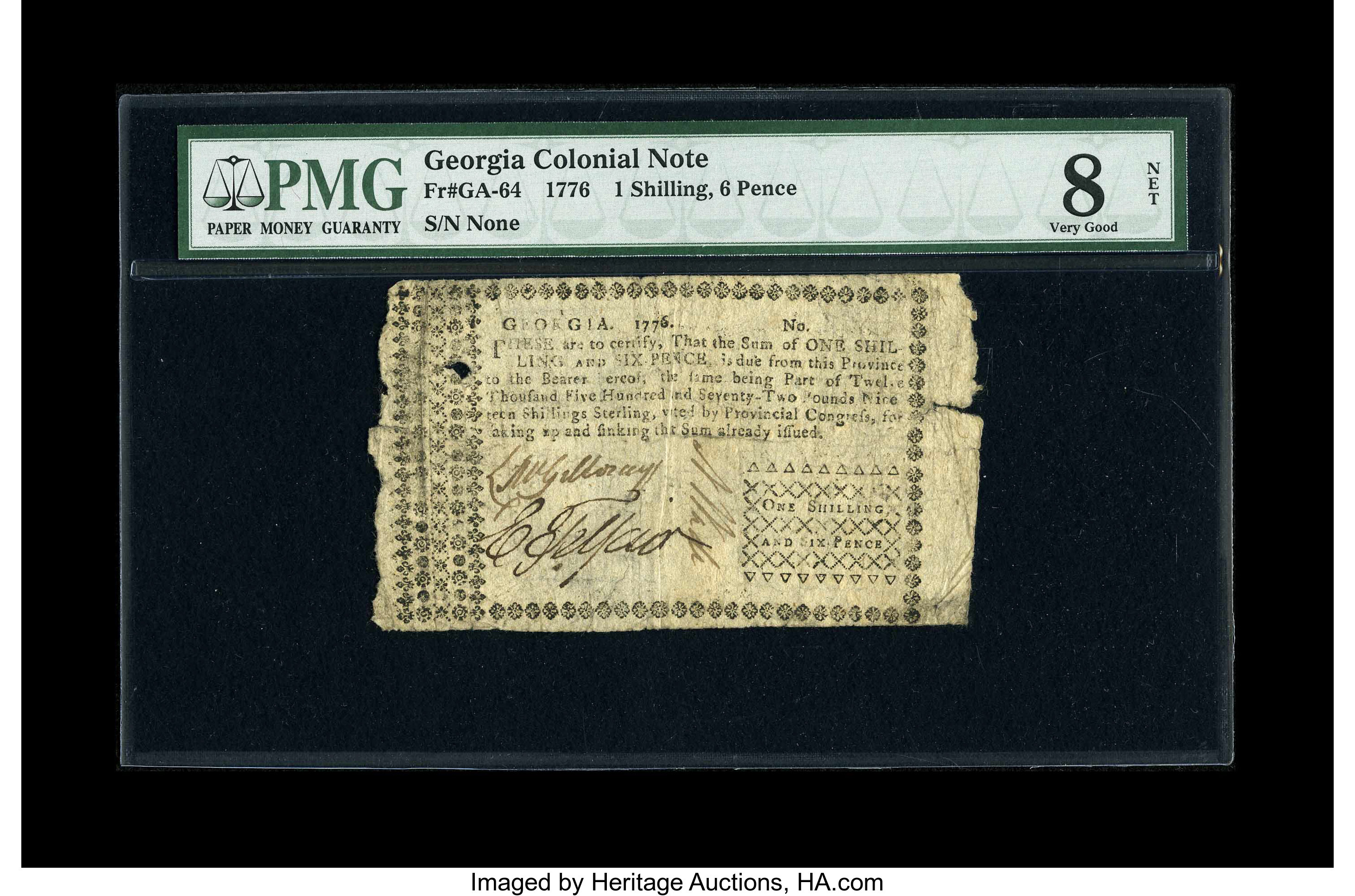 image for: Georgia 1776 1s/6d PMG Very Good 8 Net....