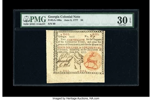 image for: Georgia June 8, 1777 $4 PMG Very Fine 30 EPQ.