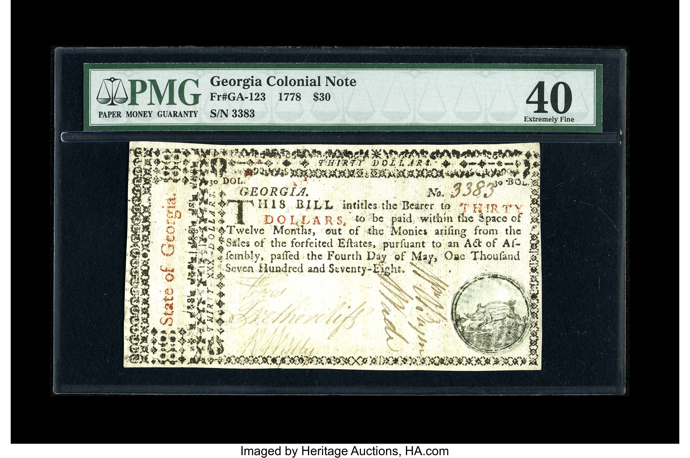 image for: Georgia May 4,1778 $30 PMG Extremely Fine 40....