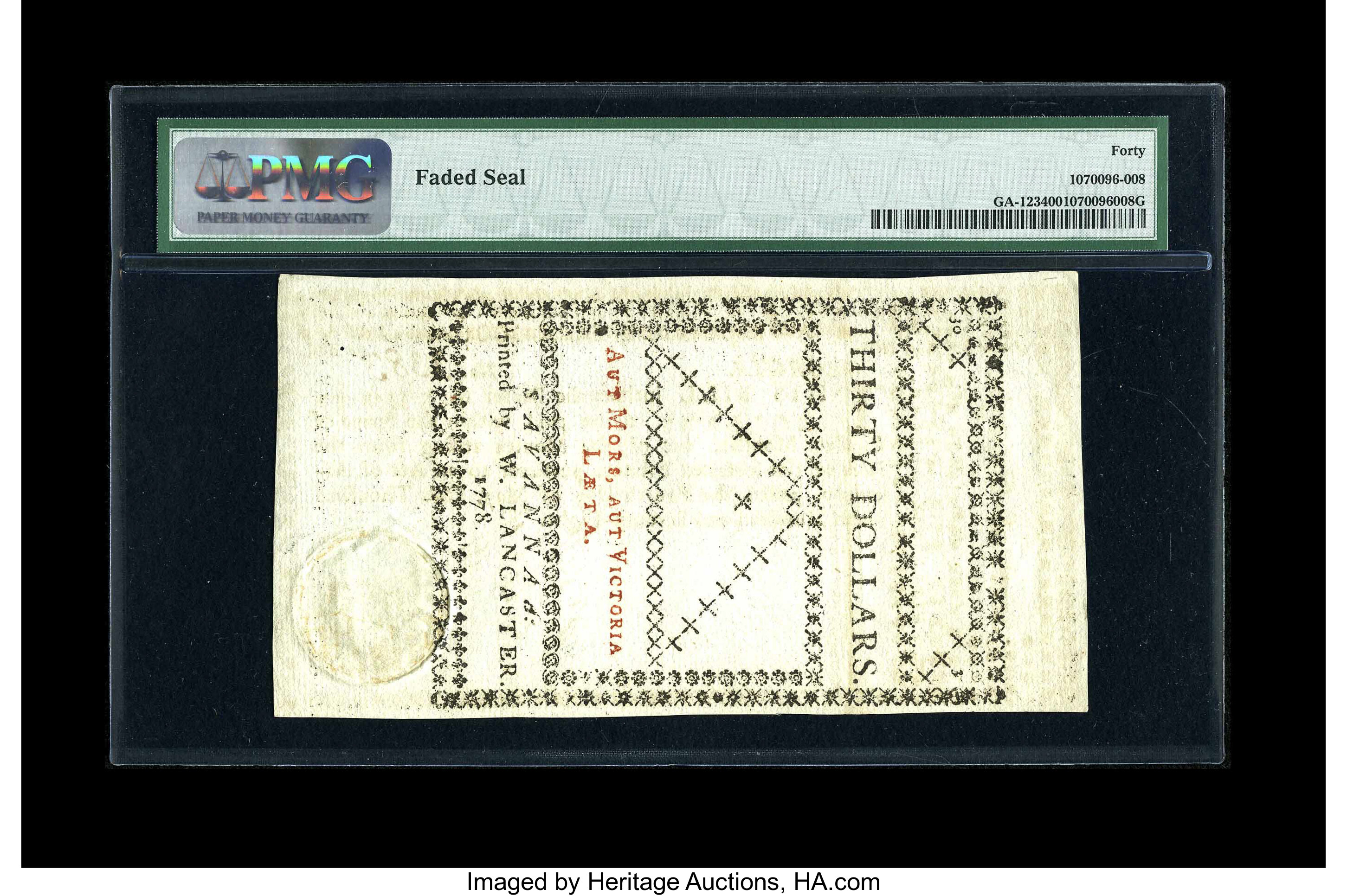 image for: Georgia May 4,1778 $30 PMG Extremely Fine 40....