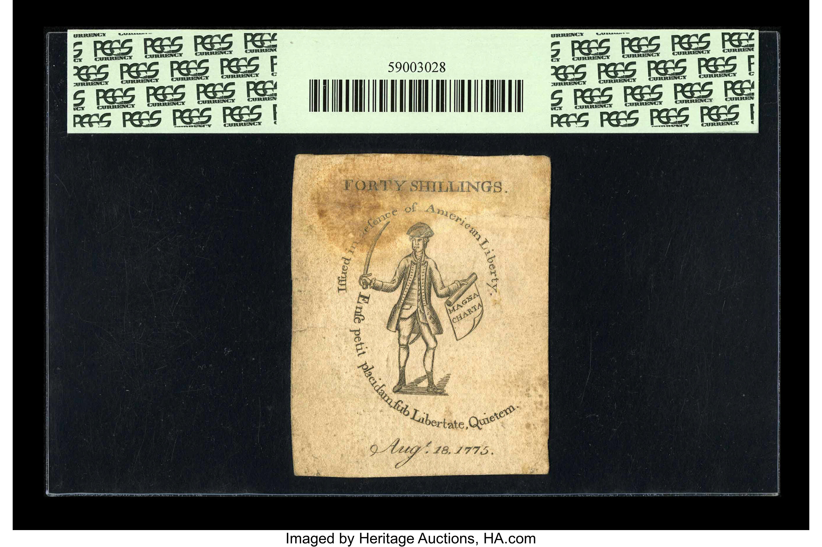 image for: Massachusetts August 18, 1775 40s PCGS Very Fine 30....