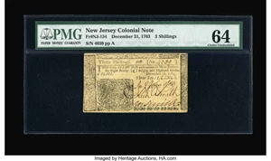 image for: New Jersey December 31, 1763 3s PMG Choice Uncirculated 64.