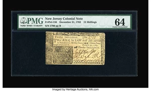 image for: New Jersey December 31, 1763 12s PMG Choice Uncirculated 64.