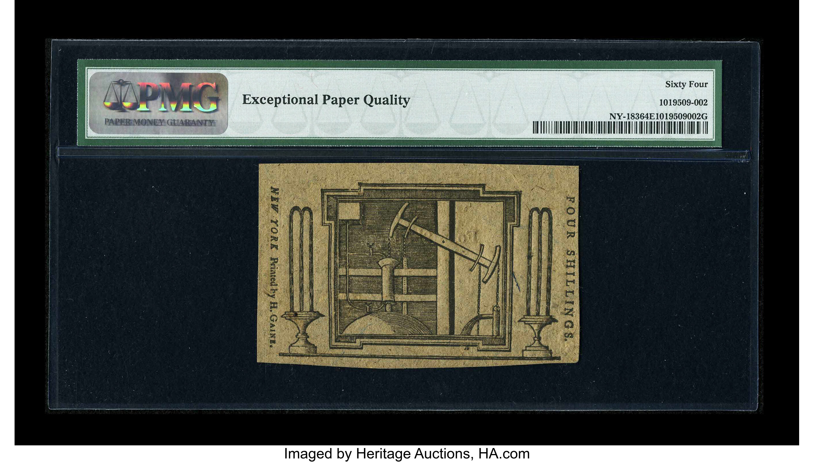 image for: New York January 6, 1776 (Water Works) 4s PMG Choice Uncirculated 64 EPQ....