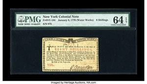 image for: New York January 6, 1776 (Water Works) 8s PMG Choice Uncirculated 64 EPQ....