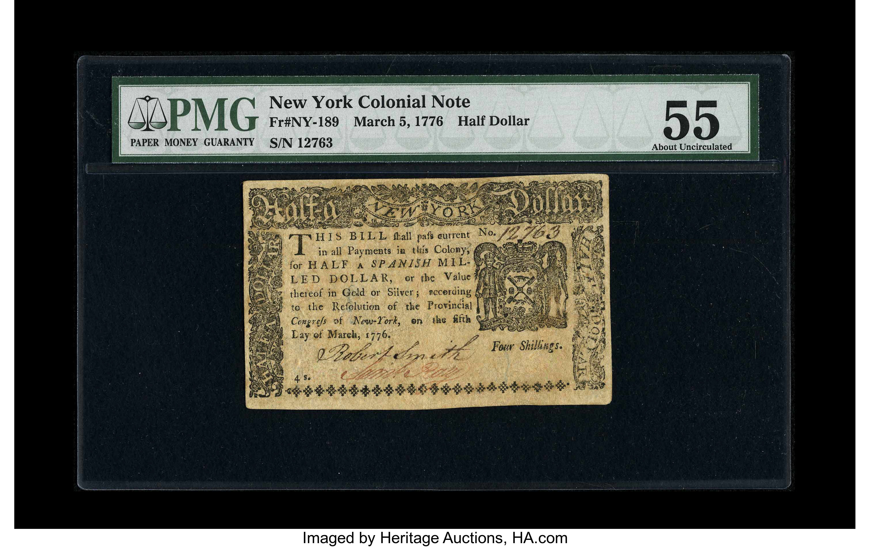 image for: New York March 5, 1776 $1/2 PMG About Uncirculated 55....