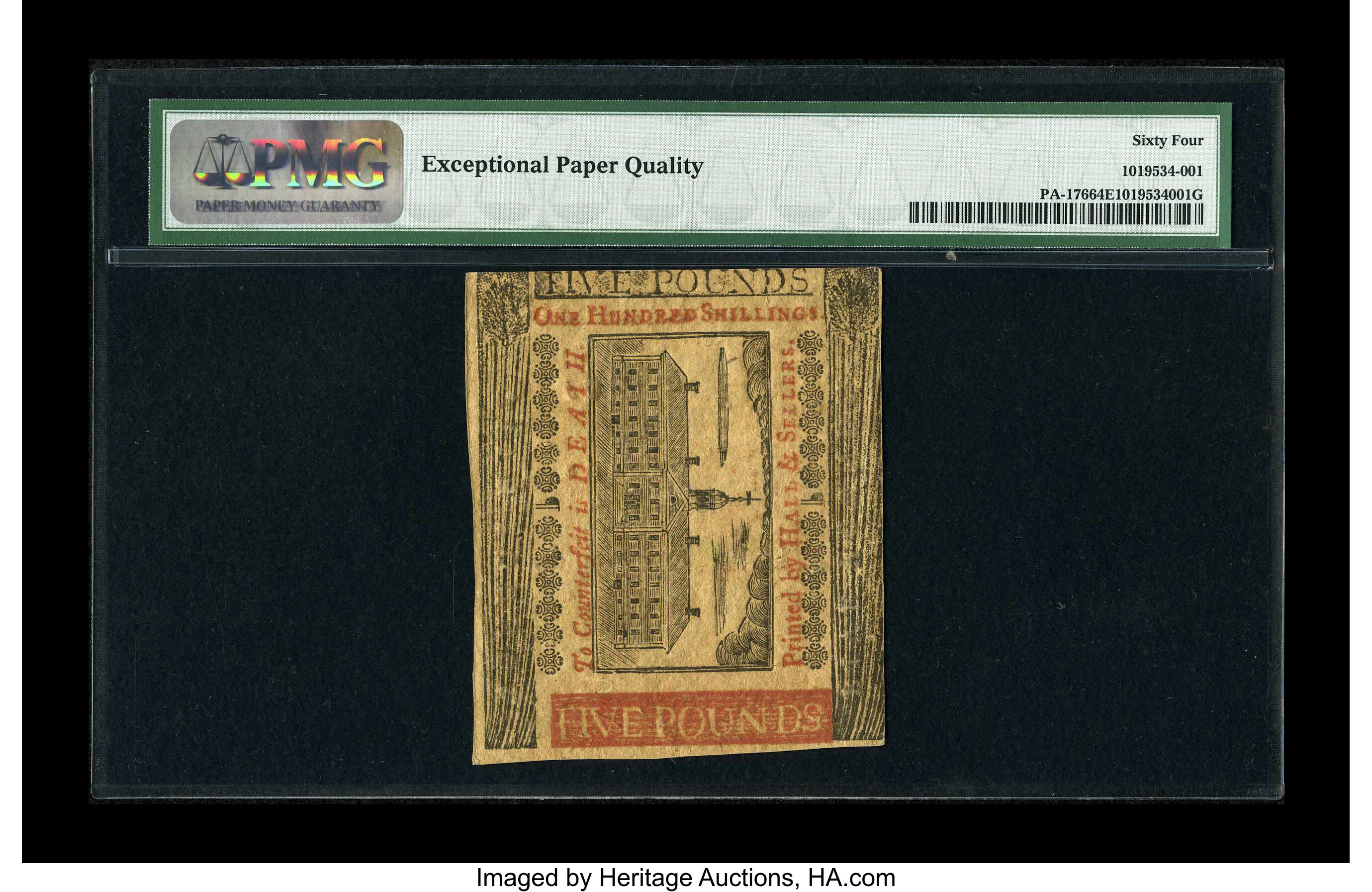 image for: Pennsylvania April 10, 1775 L5 PMG Choice Uncirculated 64 EPQ....