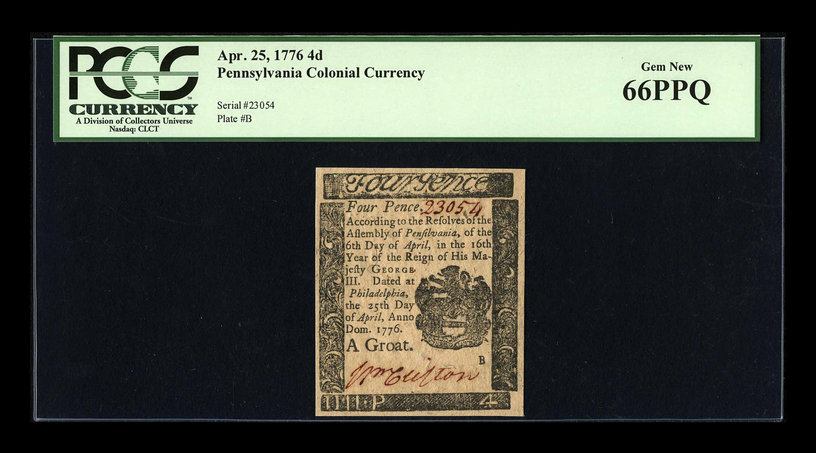image for: Pennsylvania April 25, 1776 4d PCGS Gem New 66PPQ....