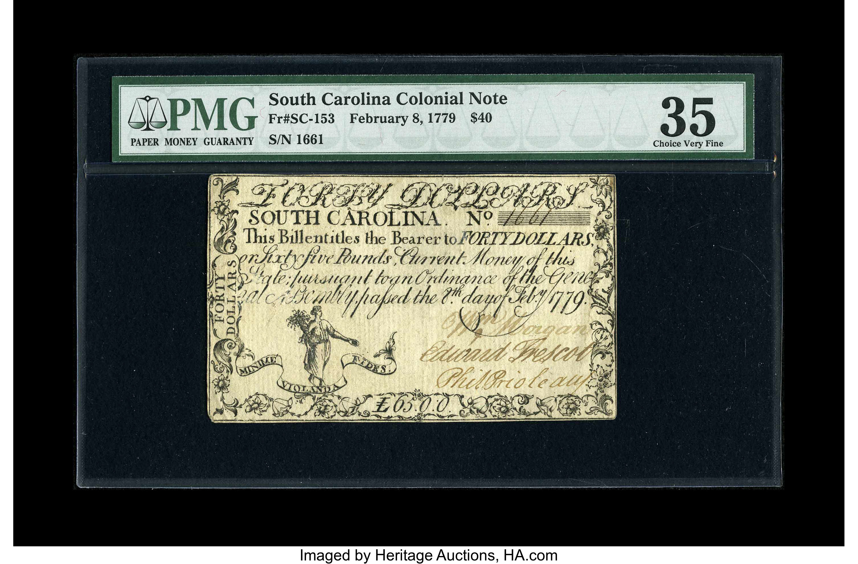 image for: South Carolina February 8, 1779 $40 PMG Choice Very Fine 35....