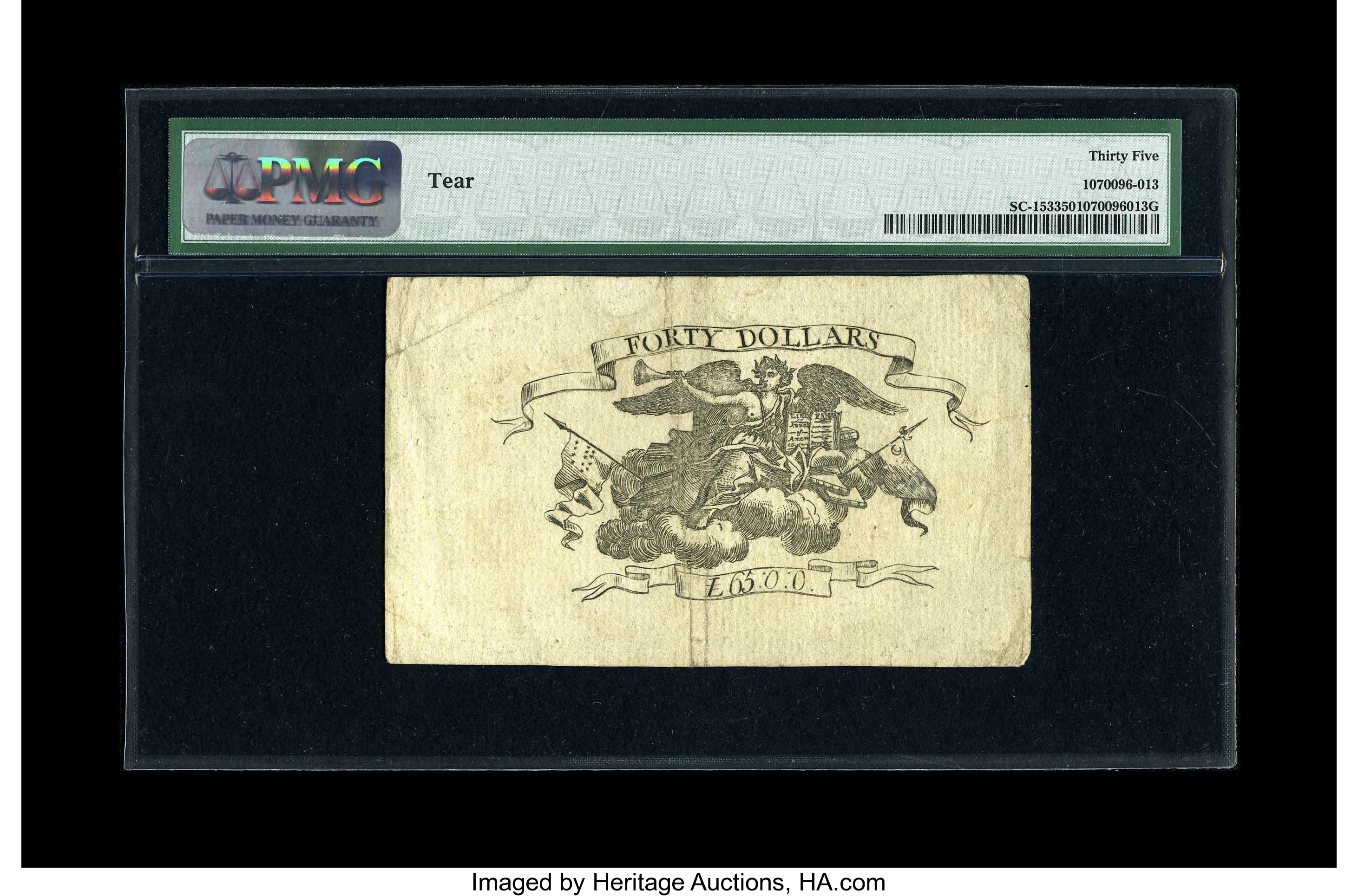 image for: South Carolina February 8, 1779 $40 PMG Choice Very Fine 35....