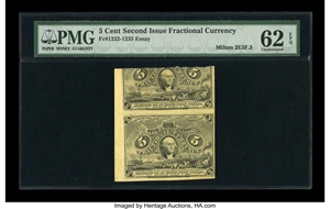 image for: Milton 2E5F.3 5¢ Second Issue Essay Vertical Pair PMG Uncirculated 62 EPQ....