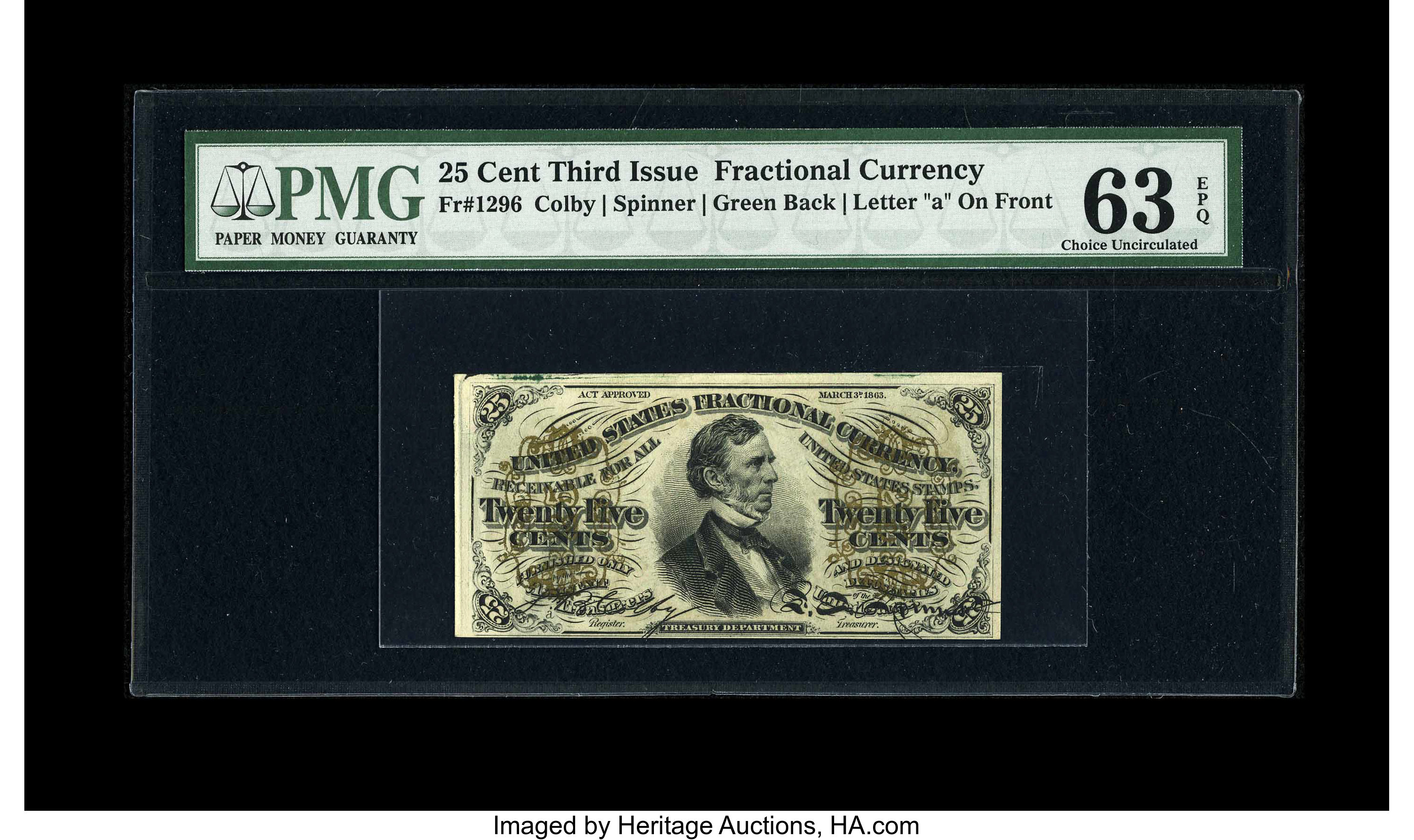image for: Fr. 1296 25c Third Issue PMG Choice Uncirculated 63 EPQ....