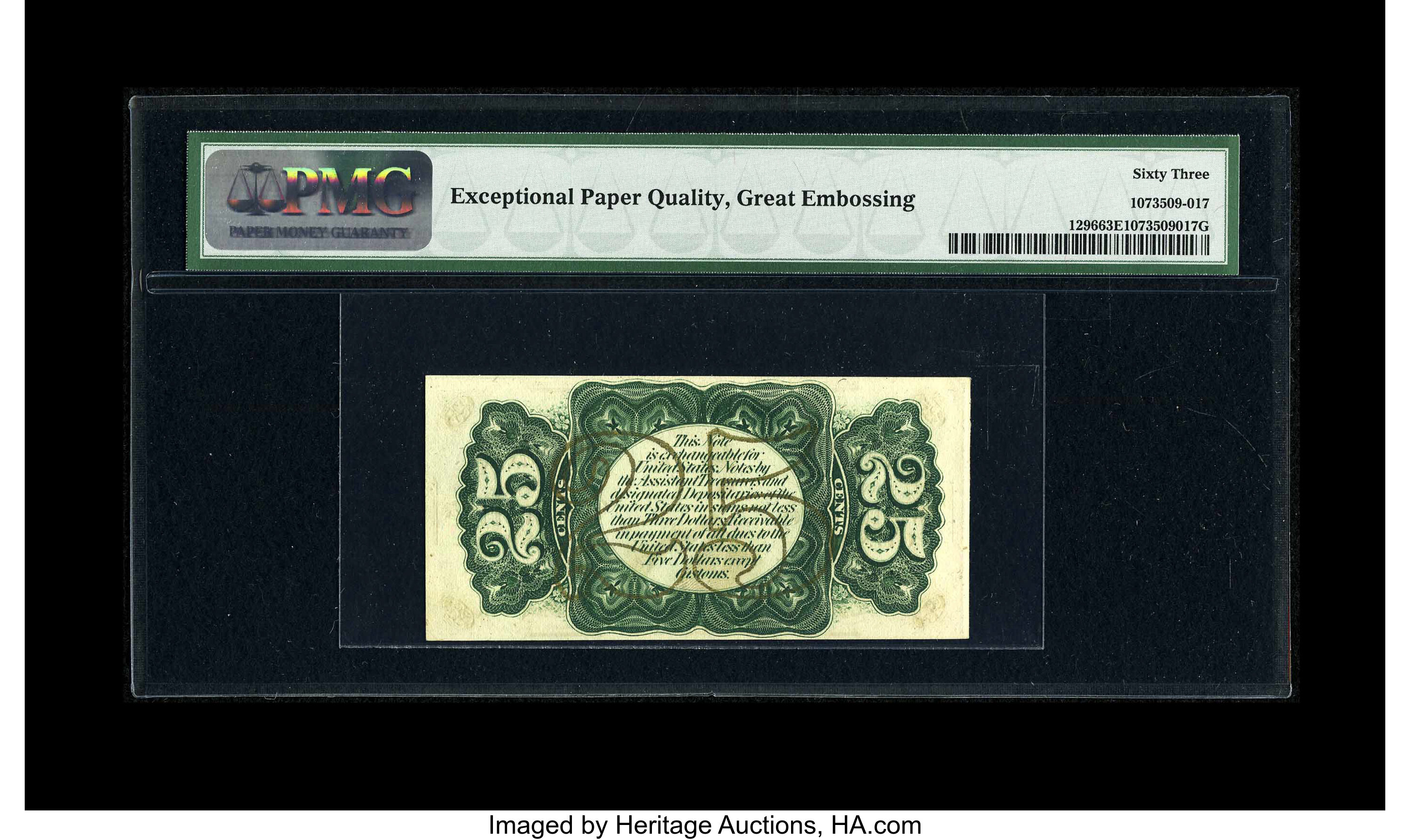 image for: Fr. 1296 25c Third Issue PMG Choice Uncirculated 63 EPQ....