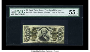 image for: Fr. 1332 50c Third Issue Spinner PMG About Uncirculated 55 EPQ....