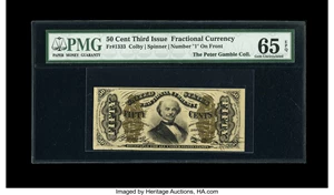 image for: Fr. 1333 50c Third Issue Spinner PMG Gem Uncirculated 65 EPQ....