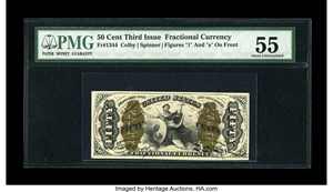 image for: Fr. 1344 50c Third Issue Justice PMG About Uncirculated 55....