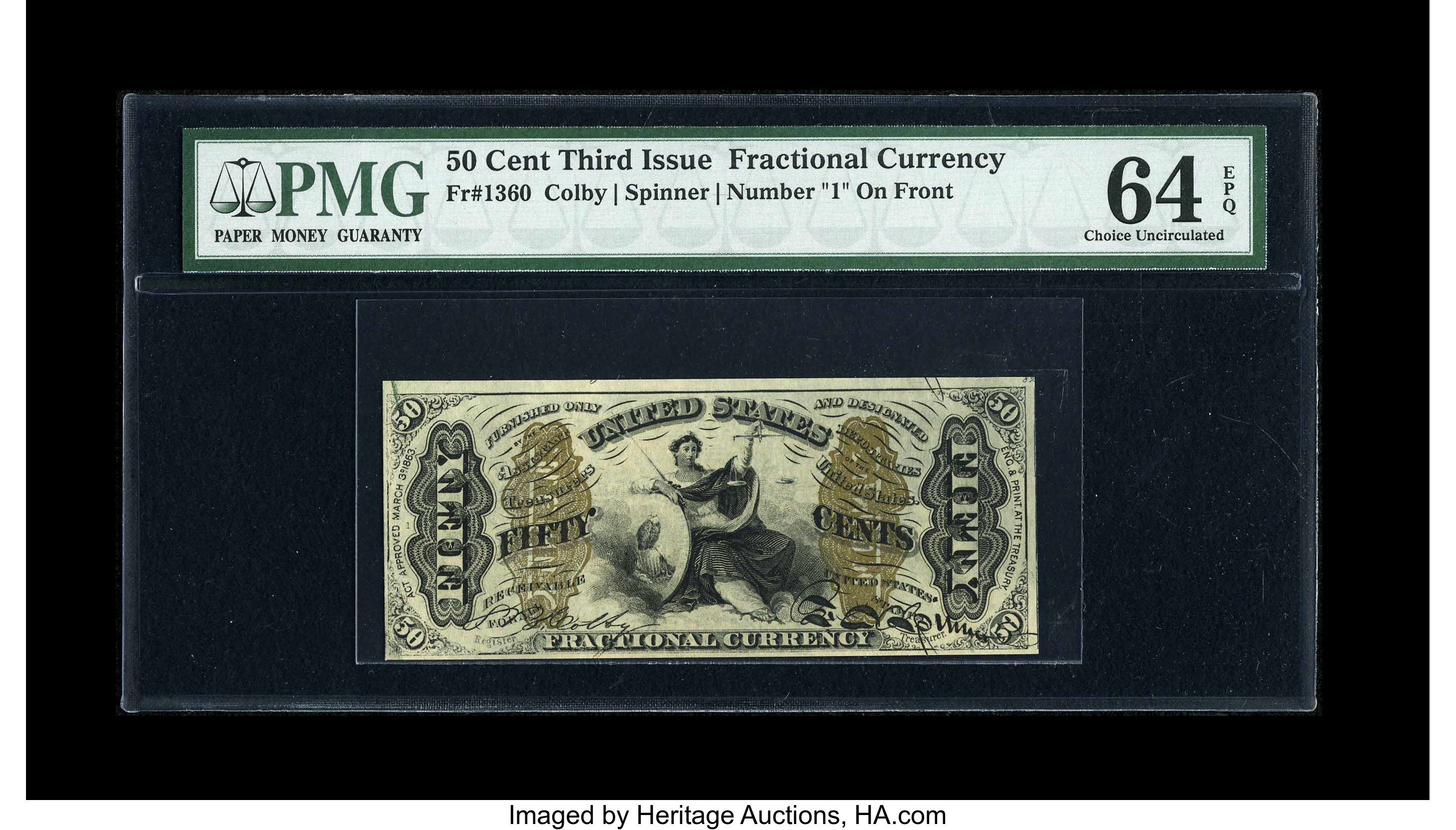 image for: Fr. 1360 50c Third Issue Justice PMG Choice Uncirculated 64 EPQ....