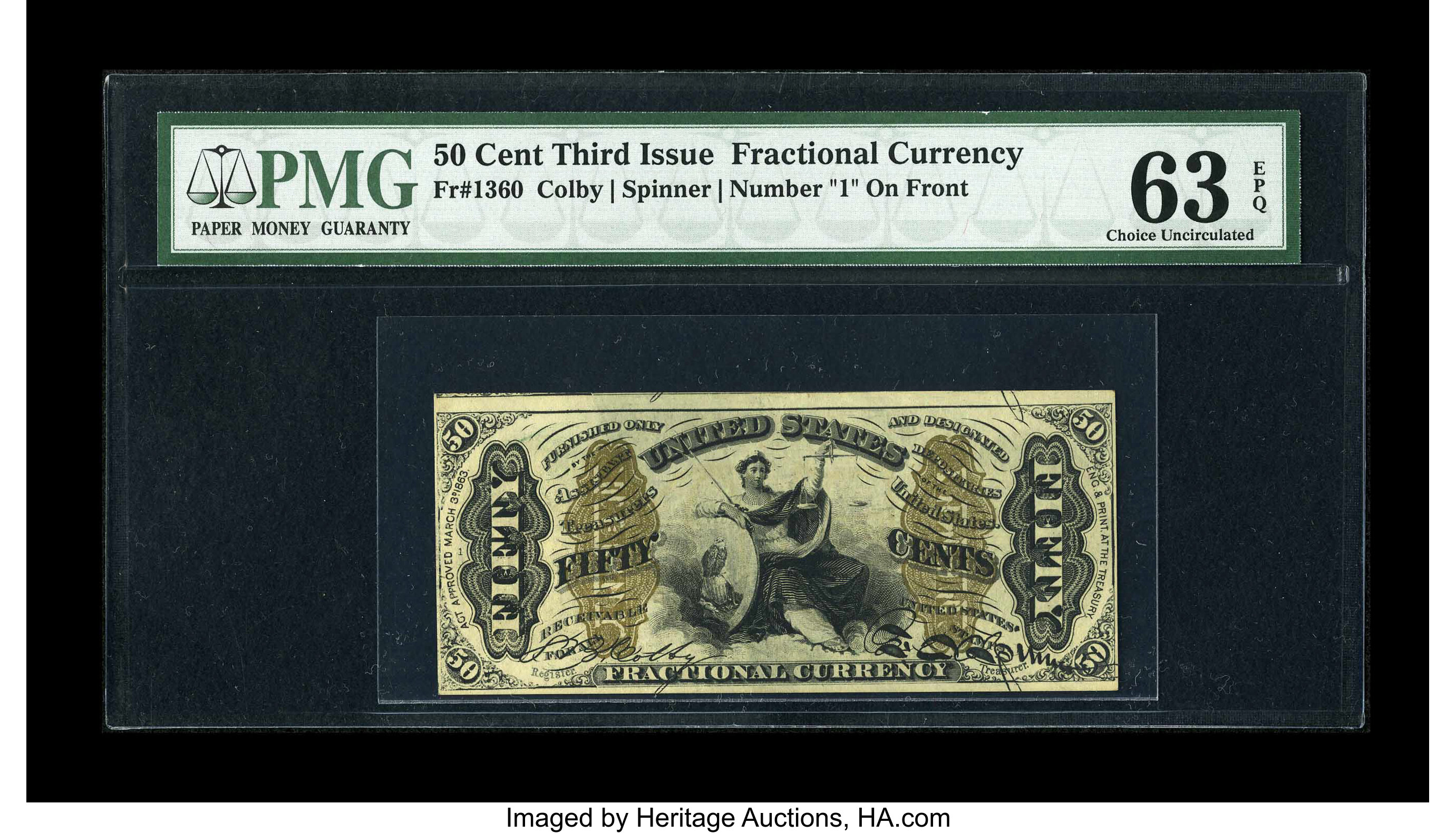 image for: Fr. 1360 50c Third Issue Justice PMG Choice Uncirculated 63 EPQ....
