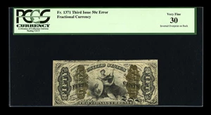 image for: Fr. 1371 50¢ Third Issue Justice Inverted Back Surcharge PCGS Very Fine 30....
