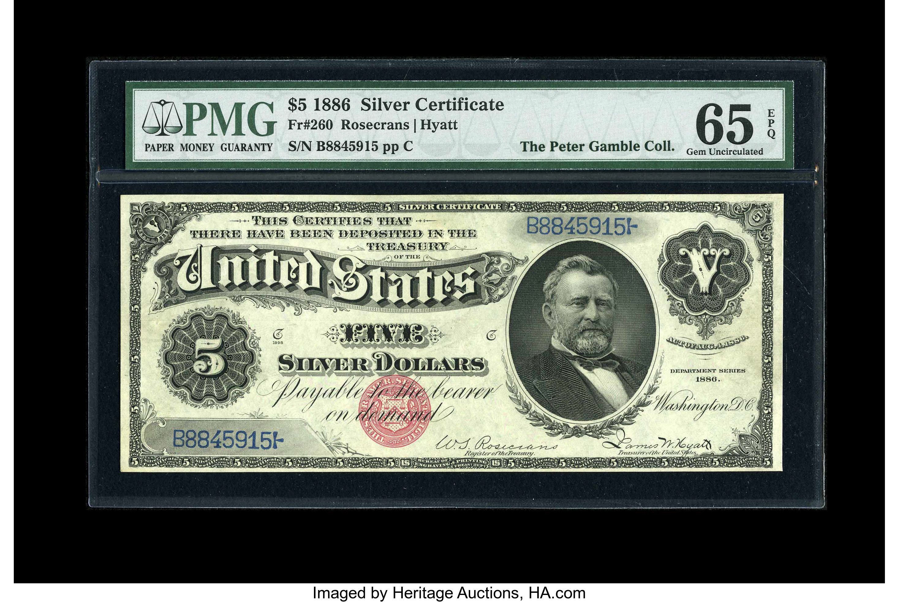 image for: Fr. 260 $5 1886 Silver Certificate PMG Gem Uncirculated 65 EPQ....