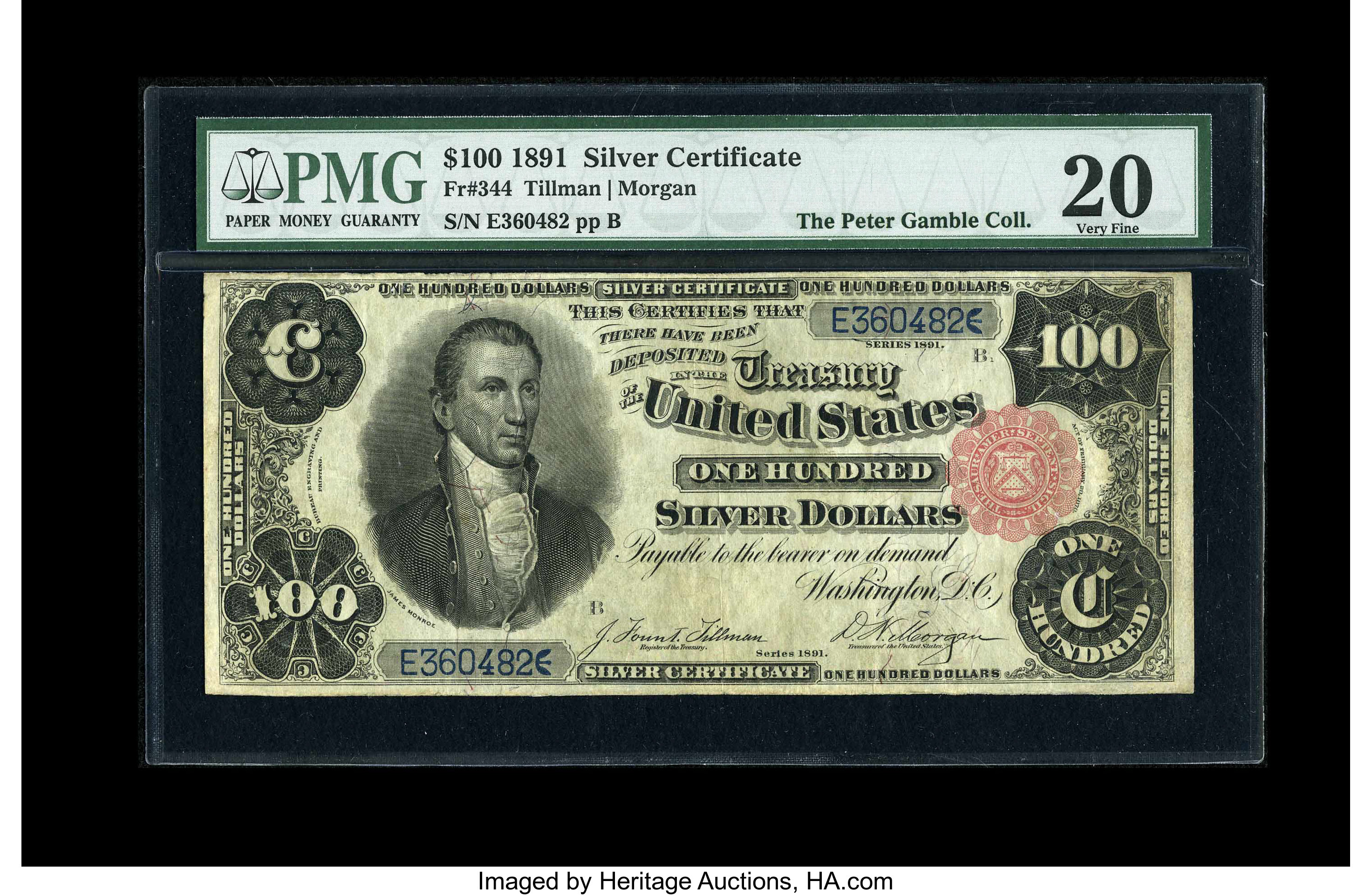 image for: Fr. 344 $100 1891 Silver Certificate PMG Very Fine 20....