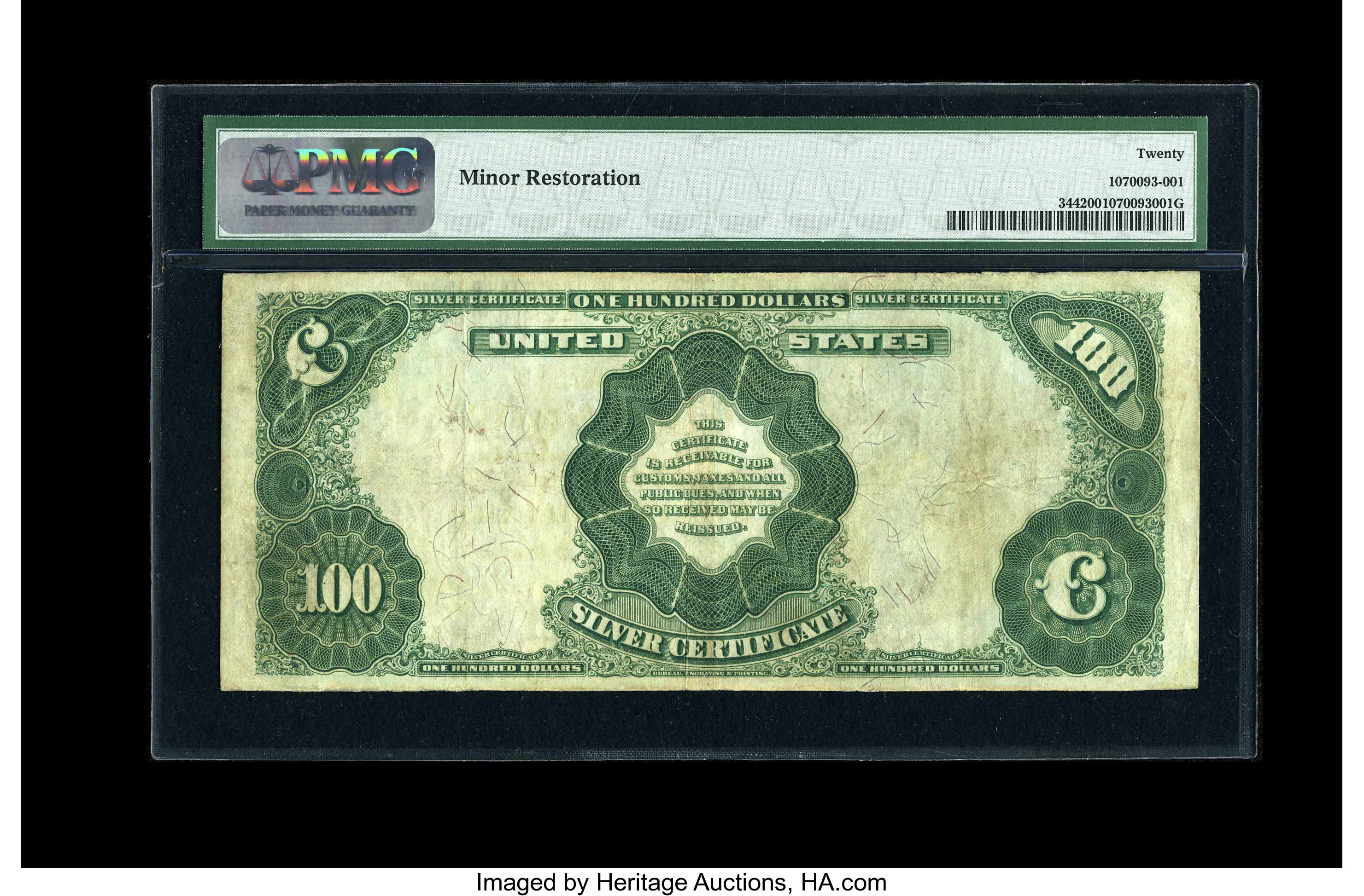 image for: Fr. 344 $100 1891 Silver Certificate PMG Very Fine 20....