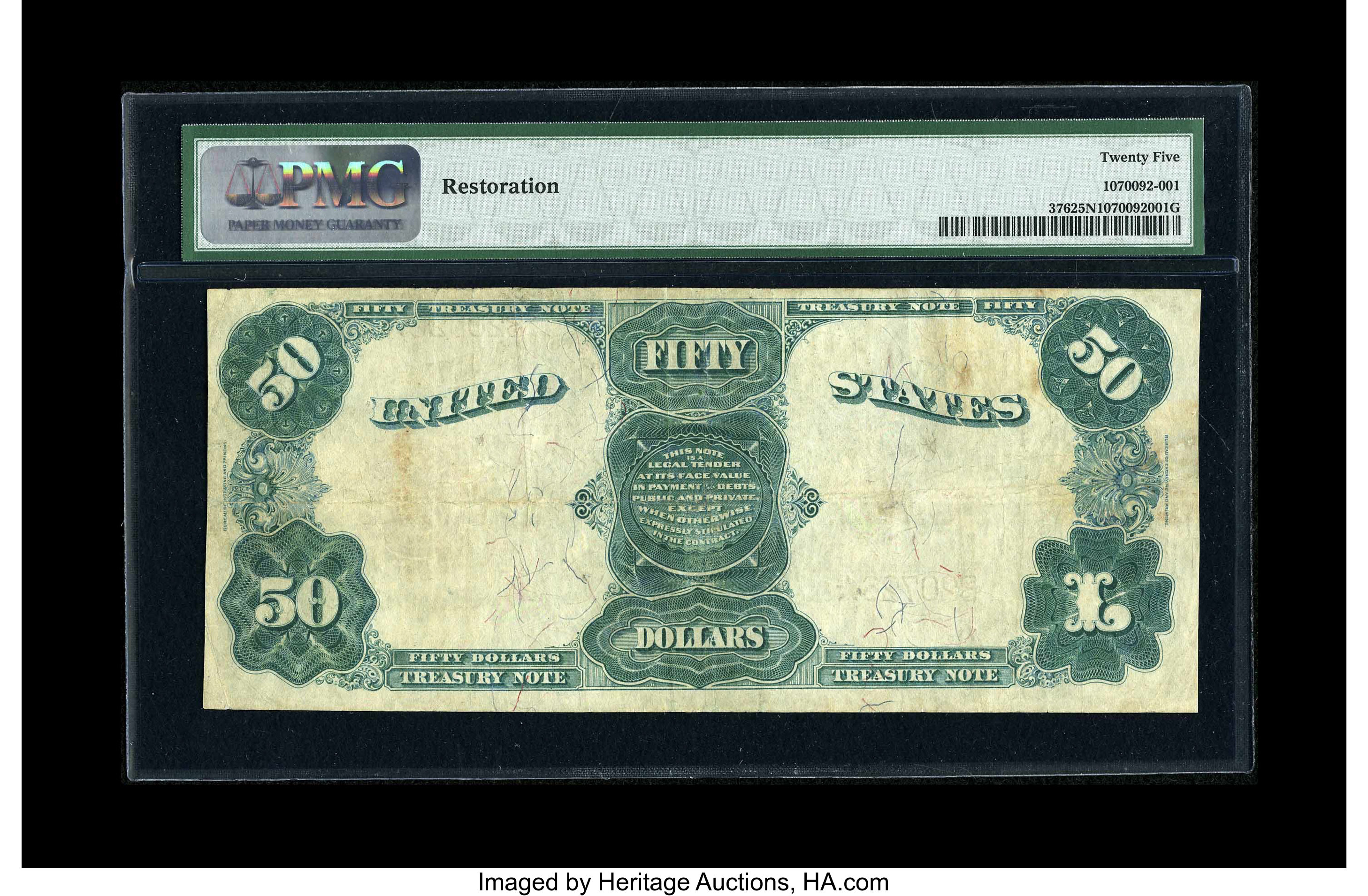 image for: Fr. 376 $50 1891 Treasury Note PMG Very Fine 25, Net....